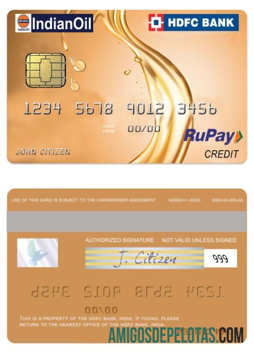 Cartão de crédito RuPay do banco Índia IndianOil HDFC exemplo real